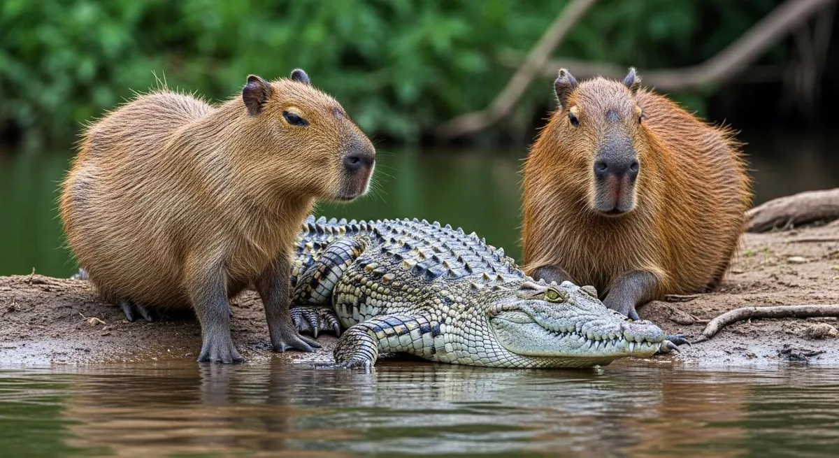En fascinerande samexistens: krokodiler och kapybaror i Sydamerikas våtmarker